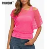 Short Sleeve Casual Neon Green Sexy Hollow Out Mesh Cover T Shirt and Tank Tops Women Fashion Grid Blusa PR1005G 220318