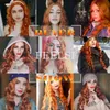 Saç sentetik peruklar cosplay feels, sentetik saf kırmızı siyah turuncu peruk uzun su dalgası cadılar bayramı cosplay s kadınlar için yüksek sıcaklık fiber 220225