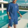 Ropa deportiva para hombre 2 piezas hawaiano color sólido traje deportivo simple camiseta de manga corta pantalones cortos casuales ropa de moda verano 220526
