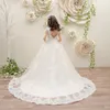 Girl's Dresses Formal Long Trailing Flower Girl For Wedding Beading Lace Holy First Communion Backless Kids Pageant Gown BirthdayGirl's