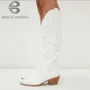 Bonjomarisa White Cowgirls Cowgirls Western Bordery Fashion Women Women Kneehigh Autumn Design Womens Boots Sapatos 220808