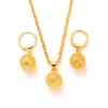 18k Solid Yellow Gold surface Necklace Pendant Earrings set Jewelry Moroccan Turkish Dubai Hemp ball Globular Round