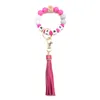 Alphabet MAMA Key Ring Jewelry Silicone Bead Key Chain Tassel Fringe Bracelets Wrist Keyring Pendant Bag Accessories B8030