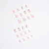 24Pcs Korte Kunstnagels Doodskist naakt roze ontwerp Kunstmatige Ballerina Nep Met Lijm Volledige Cover Nail Tips Druk Op 220708