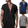 Men's Casual Shirts Men's Blouse Cotton Linen Shirt Loose Tops Long Sleeve Tee V Neck Collar Summer Handsome Men ShirtsMen's