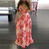 Sıradan Elbiseler Yankı Yaz V yaka baskı Uzun Maxi Elbise Kadın Seksi Zarif Vinrage Vestidos Beach Tatil Robecasual