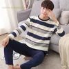 Autumn Winter Knitted Cotton Cartoon Men's Pyjamas Couple Pajamas Set Casual Male Sleepwear Pyjamas Night Pijamas Homewear 4XL 220511