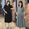 夏の妊婦編みコットンドレスマタニティドレス短袖カジュアルモーダルドレスルーズ衣類卸売J220628