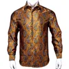 Hi-Tie 100% Silk Luxury Black Gold Embroidery Paisley Dress Shirt Men Long Sleeve Men's Casual Button-Down Shirts Outwear Gift 220324