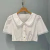 biały krótki top dolna kołnierz haft haftowa koszulka tali