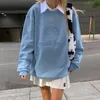Kadın Hoodies Sweatshirts Kadın Sweatshirt Y2K 2022 Sonbahar Arkadaşları Mavi Nakış Sokak Giyim Büyük Boyu 90'lar Vintage E-Girl Crewnec
