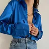 Elegante Satijnen Shirts Damesmode Tops Lente Effen Lange Mouw Blouses Vintage Paars Casual Losse Knoppen Kleding 18913 220513