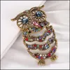 Broches Broches Bijoux Yeux Bleus Émail Pin Strass Hibou Broche Animal Pour Femmes Hommes Vêtements Écharpe Boucle Collier Pi Dhfbg