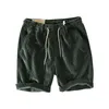 Summer Men s Cotton Corduroy Casual Shorts Khaki Multi pocket Lace Retro Workwear GA T102 220621