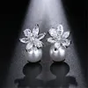 Tendência Brincho de pérola floral para mulheres casamento romântico requintado brinco de cravo de cravos de joias Acessórios de moda de jóias baile