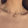 Chokers Großhandel natürliche Perle Edelstahl Gold Choker Halskette Frauen unsichtbar
