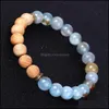 Charm Bracelets Jewelry Natural Agate Stone Bracelet 8Mm Yoga Wood Beads Bangle Gemstone Beaded Stretch For Women Dhbvw