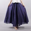 Women Linen Cotton Long Skirts Elastic Waist Pleated Maxi Skirts Beach Boho Vintage Summer Skirts Faldas Saia 220711