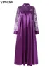 Sommer-Kaftan-Partykleid Vonda Böhmisches Frauen-Langarm-Mock-Neck-Spitze-Patchwork-Maxi-Robe Longues Übergroßes 220811