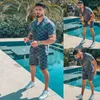 Agasalhos masculinos Camisa com letras havaianas estampadas Terno 2022 Moda verão manga curta Shorts praia Casual Secagem rápida Conjunto de 2 peças