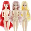 30 cm BJD Doll 20 Moveerable gewrichten schattig mooie mooie medium lange pruik universele spier naakt 3d ogen realistische jurk girl diy speelgoed 220525