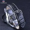 透明なフォーシングギアの動きスチームパンク腕時計本物のベルトセルフウィンドオートマチックメンスケルトンウォッチ腕時計