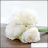 Decorative Flowers Wreaths Festive Party Supplies Home Garden Artificial Flowers Bunches 30Cm 5 Heads Champagne Hand-Thorn Peony Weddi