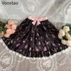 Sweet Lolita Style Princess Mini Skirts Japanse meisjes kanten ruches boog zwart jk rok vrouwen gotische bloemenprint feest rokken 220523