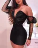 Kvinnor Bodycon Dress Sexig Off Shoulder V Neck Night Club Mini Dress Glitter Mesh Splicing Party Dress 220316