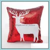 Pillow Case Bedding Supplies Home Textiles Garden Ll Sequin Christmas Er Reindeer Snowflake Pillowcase Sofa Dhjrs