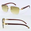 Wholesale High quality Metal Rimless Large Square Sunglasses Carved Wood Unisex Decor Wooden Frame C Decoration 18K Gold Brown Sun Glasses UV400 Lenses Adumbral