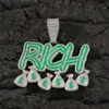 Hip Hop Iced Out Letter Rich Wallet Gloeiende Hanger Ketting Diamant Geldzakken met touw Chian