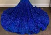 Black Girls Royal Blue Sparkly Sequins Mermaid Evening Dress Long Sleeve Deep V Neck 2022 Women Prom Gowns