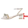 Sandalet Gümüş Topuklu Kadınlar Yaz 2022 Şeffaf Rhinestones Bow Düğüm Kristal Yüksek Topuklu Parti Düğün Ayakkabıları Gelin 220704