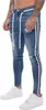 M￤ns jeans Biker f￶rst￶rde Slim Fit Ripped Holes Denim Trousers Side Randiga blyertsbyxor Hip Hop Blue White Black Fashion