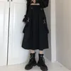 Houzhou Gothic Long Spódnica Kobiety Mall Goth Punk Chain Kieszonkowy Loose Strap Black High Waist Midi Grunge Harajuku Streetwear 220317