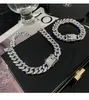 Hiphop Chain Cubaanse Link Armbanden Ketting voor Mannen en Vrouwen Volledige Diamond Stone Zilver Gouden Sieraden