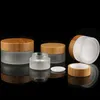 Frosted 100g Glass Bottles Empty Cream Jars Cosmetic Packaging Container 100ml with bamboo lids