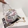 Borse da sera Alphabet Graffiti Round Ball PU Leather Zipper Crossbody For Women 2022 Fashion Chain Shoulder Handbags and Purses Lady