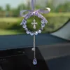 Interior Decorations Car Pendant Crystal Bead Bow Ribbon Auto Rearview Mirror Hanging Ornaments Bling Pink Decoration Accessories Girl Gifts