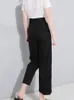 [Eam] Spring High Waist Lace Up Black Slim Temperament Trend Fashion Women's Wild Casual Wide Leg Pants LA2 220325