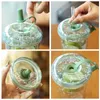 520ML Glitter Water Bottle Double Layer Tumbler with straw Water Bottles For Girls Bubble Tea Cup Drinkware Leakproof Cups
