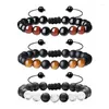 Beaded Strands HIYONG Bracelets en pierre naturelle fait à la main perles d'oeil de tigre Bracelet tressé corde Agate noire réglable femmes hommes Bracelets Fawn22