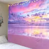 Droom natuur muur tapijten roze paarse lucht zonsondergang landschap oceaan tapiz muur hangende huis boho decor kamer decoratie muur tapijt J220804