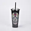 24oz Acryl Creatieve Skull Tumbler Koffie Beker Dubbele Muur Geïsoleerde Water Cups Tapered Slanke DIY Cup Car Office Mok Halloween