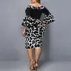プラスサイズのドレス2022秋のヒョウ印刷されたウェディングパーティードレスレディースシックフレアスリーブナイトクラブ女性衣料品ロリ22