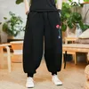 Men's Pants Autumn Men Harem Elastic Waist Flower Embroidery Male Trousers Chinese Style Cotton Linen Loose Jogger Large SizeMen's