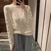 High Quality Designer Women's Knits Hollow Out Long Sleeves Fashion Pullover Full F Letter Embossed Print Knit White Top