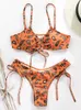 Zrtak Push Up Bikinis String Bademode Sexy Kordelzug Badeanzug Für Frauen Vintage Print Bikini Set Dot Badeanzug 220621