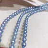 Chains Sterling Silver Necklace Blue Round Akoya Seawater 8-8.5mm Pearl Long For Women Fashion Wedding Jewelry 2022Chains ChainsChains